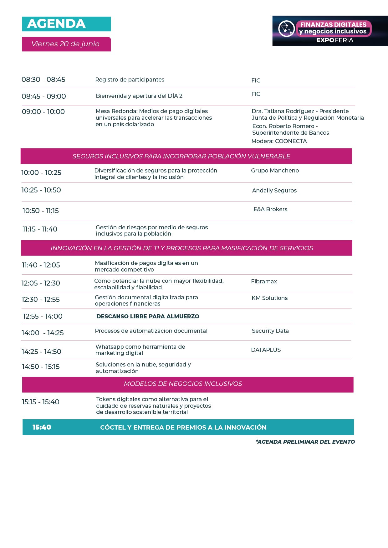 agenda 20 de junio