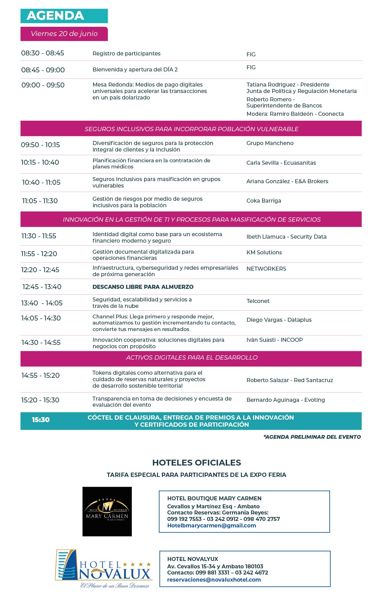 Agenda del 20 de junio